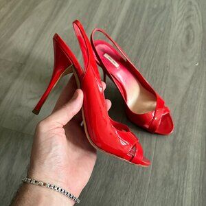 Miu Miu Red Sling Back Peep Toe Heels Size 37 Color Red